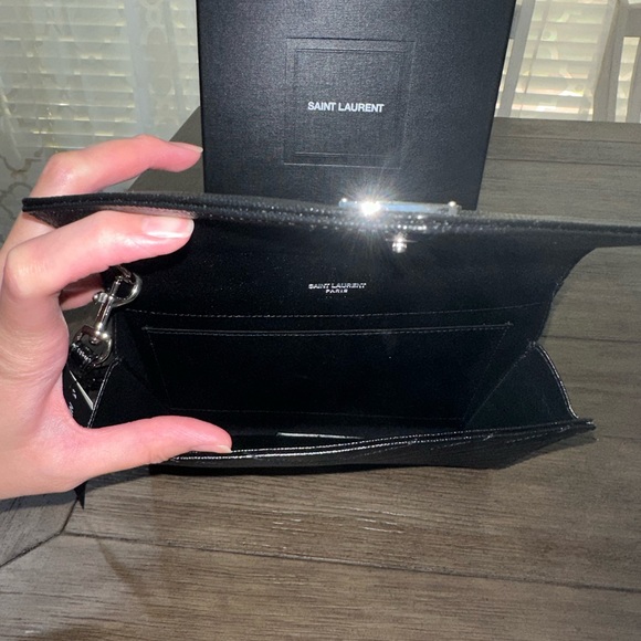 NWT Yves Saint Laurent Cassandra Monogram Matelasse Quilted Leather Clutch Black - Picture 6 of 7